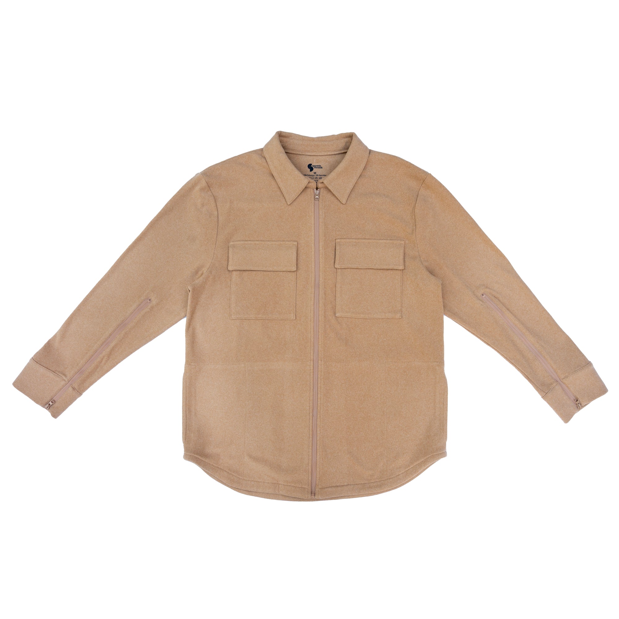 Flat of Khaki Shacket on white background