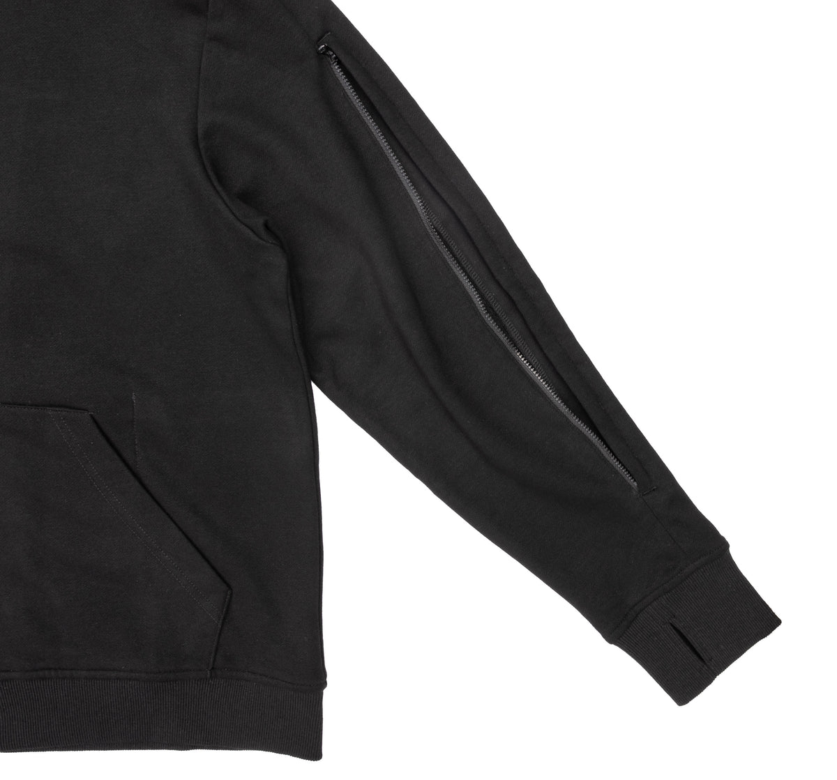 Closeup of open arm zipper