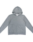 Flat of gray full zip hoodie with zippers closed
