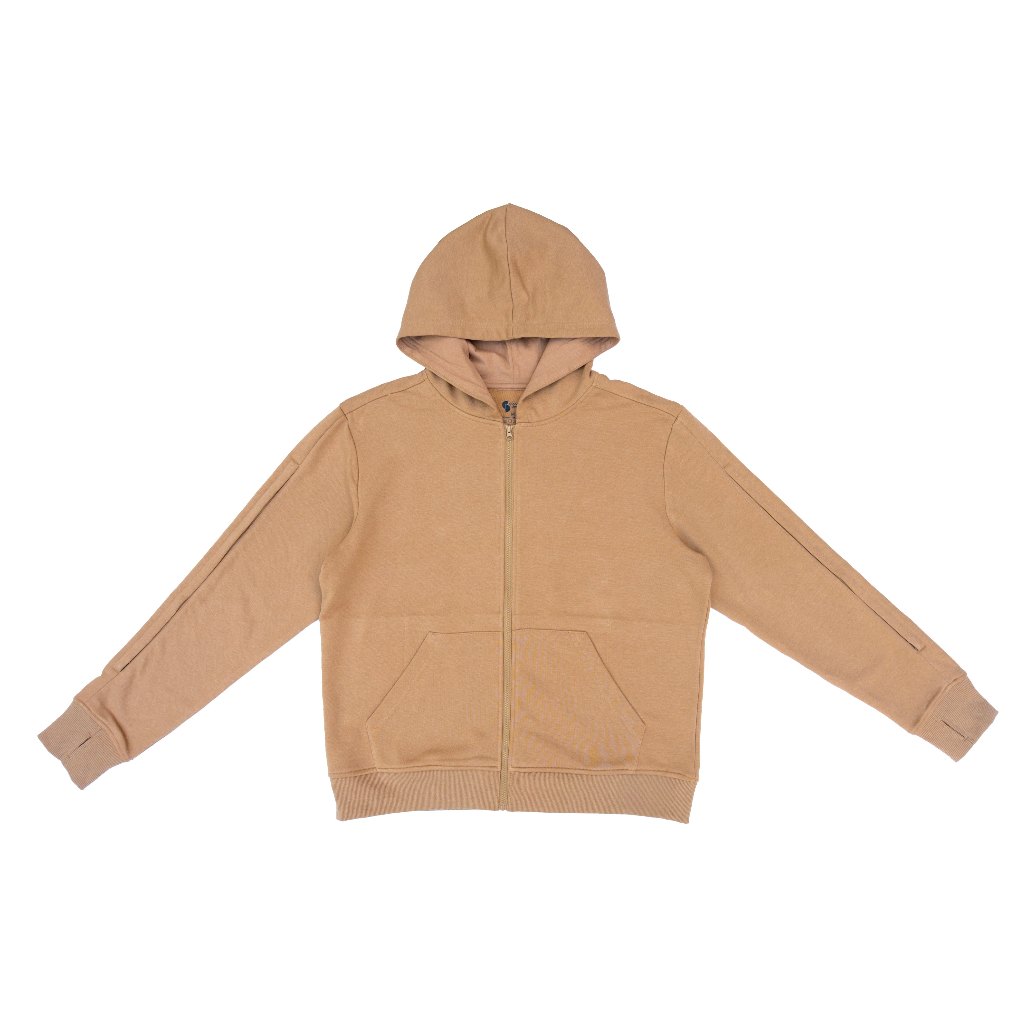Khaki Adult Full Zip Arm Access Hoodie – SpoonieThreads