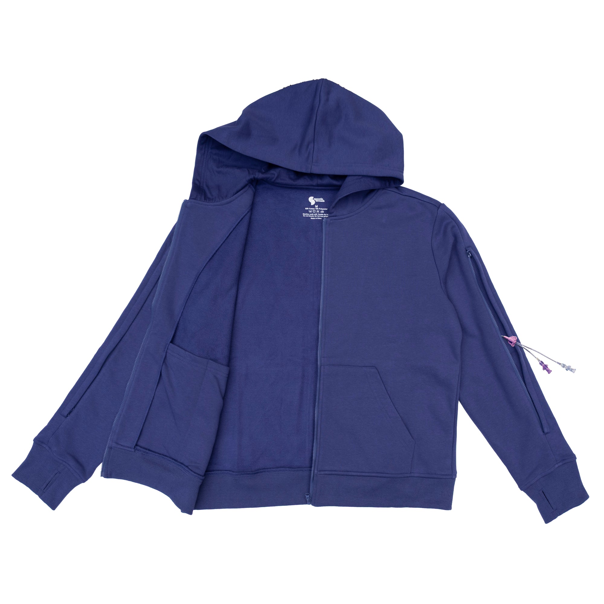 Flat of Full Zip Hoodie with PICC line on white background