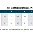 Specs for Full Zip Hoodie in Gray and Black colorways