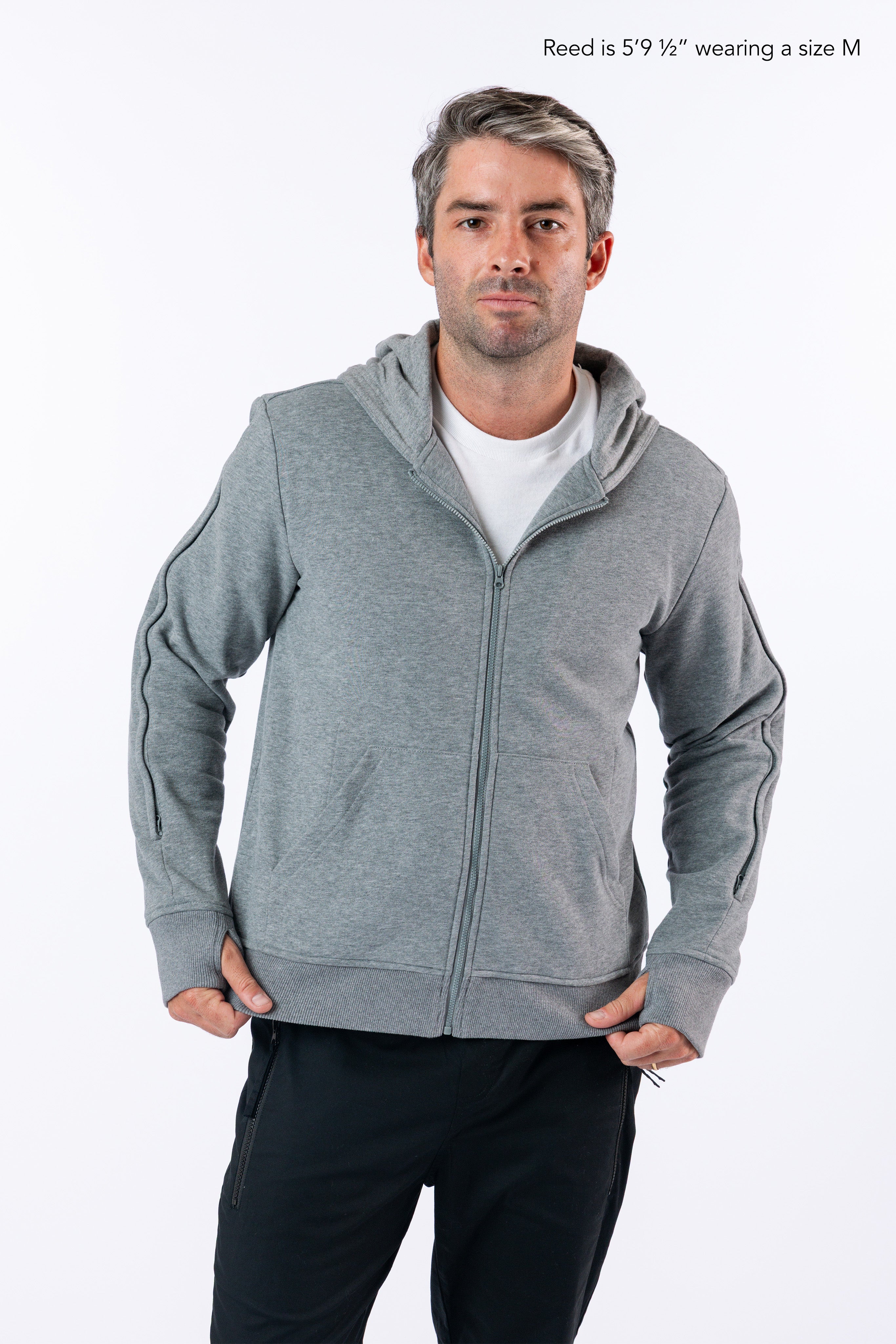 Gray Adult Full Zip Arm Access Hoodie – SpoonieThreads