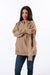 Celia wearing Khaki Full Zip Hoodie with open arm zipper
