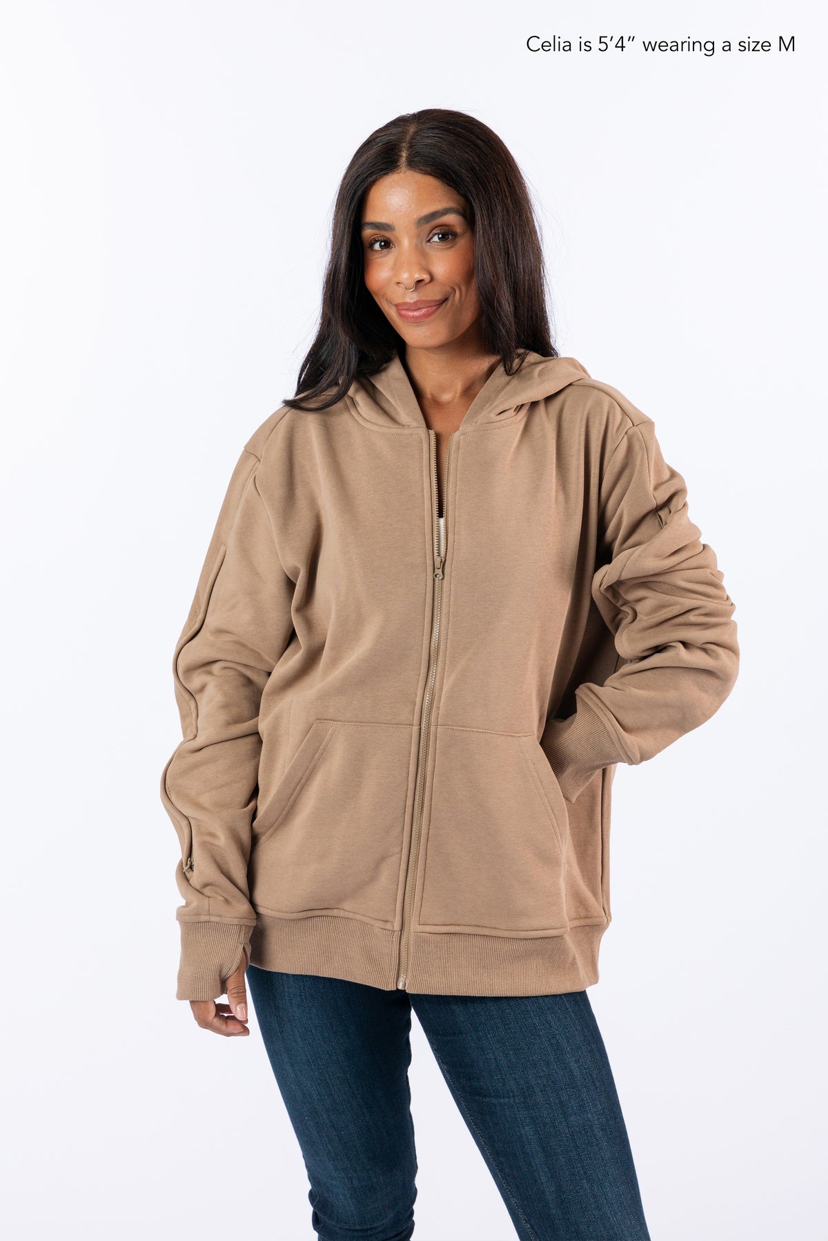 Khaki Adult Full Zip Arm Access Hoodie