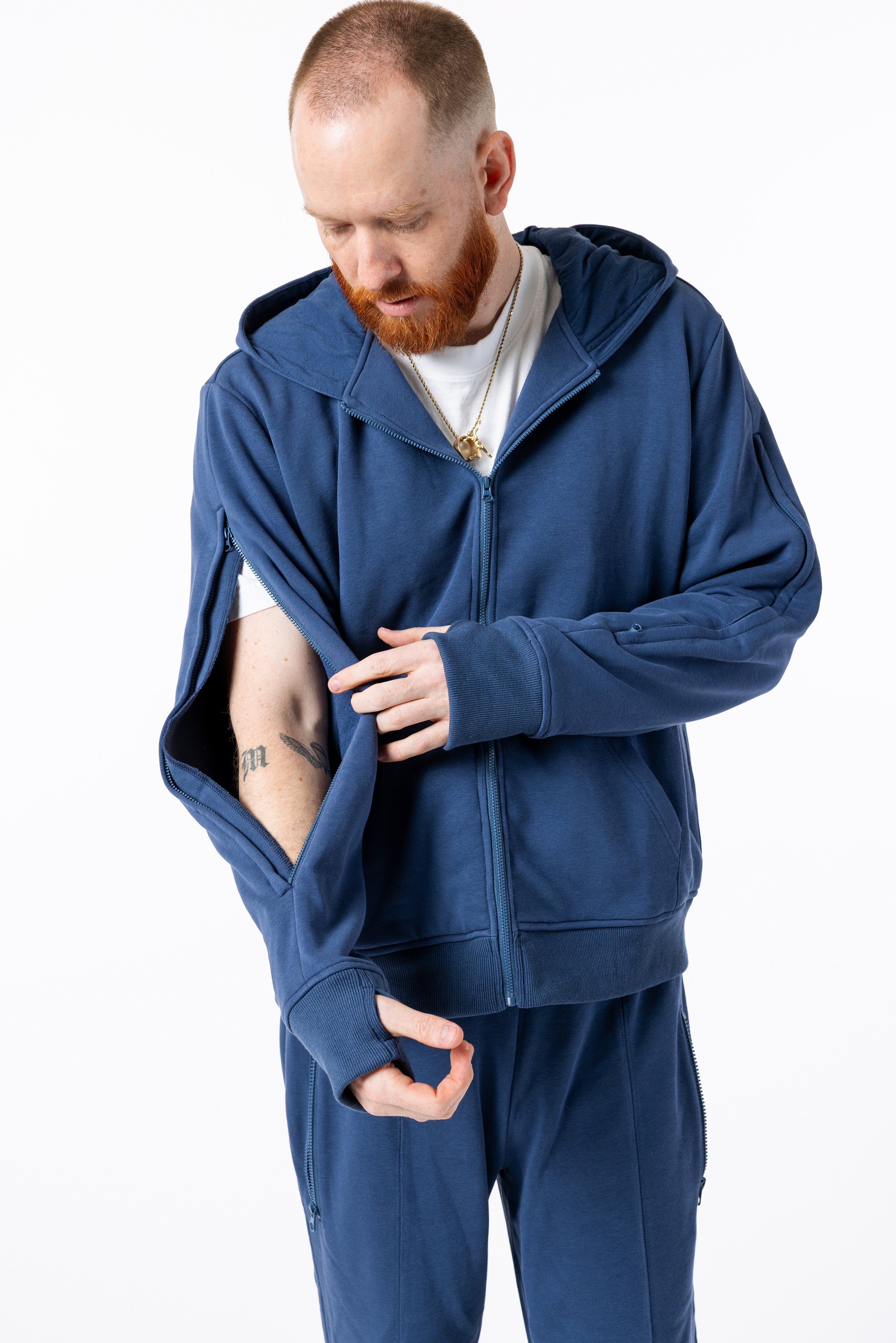 True Navy Adult Full Zip Arm Access Hoodie – SpoonieThreads