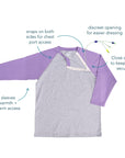 Purple Raglan Access tee with features highlighted
