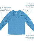 Raglan and Arm Zip Access Long Sleeve Tee Diagram showcasing functional features of garment