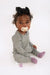 Baby in gray Heather Gray Rib G-Tube Pajamas with g-tube