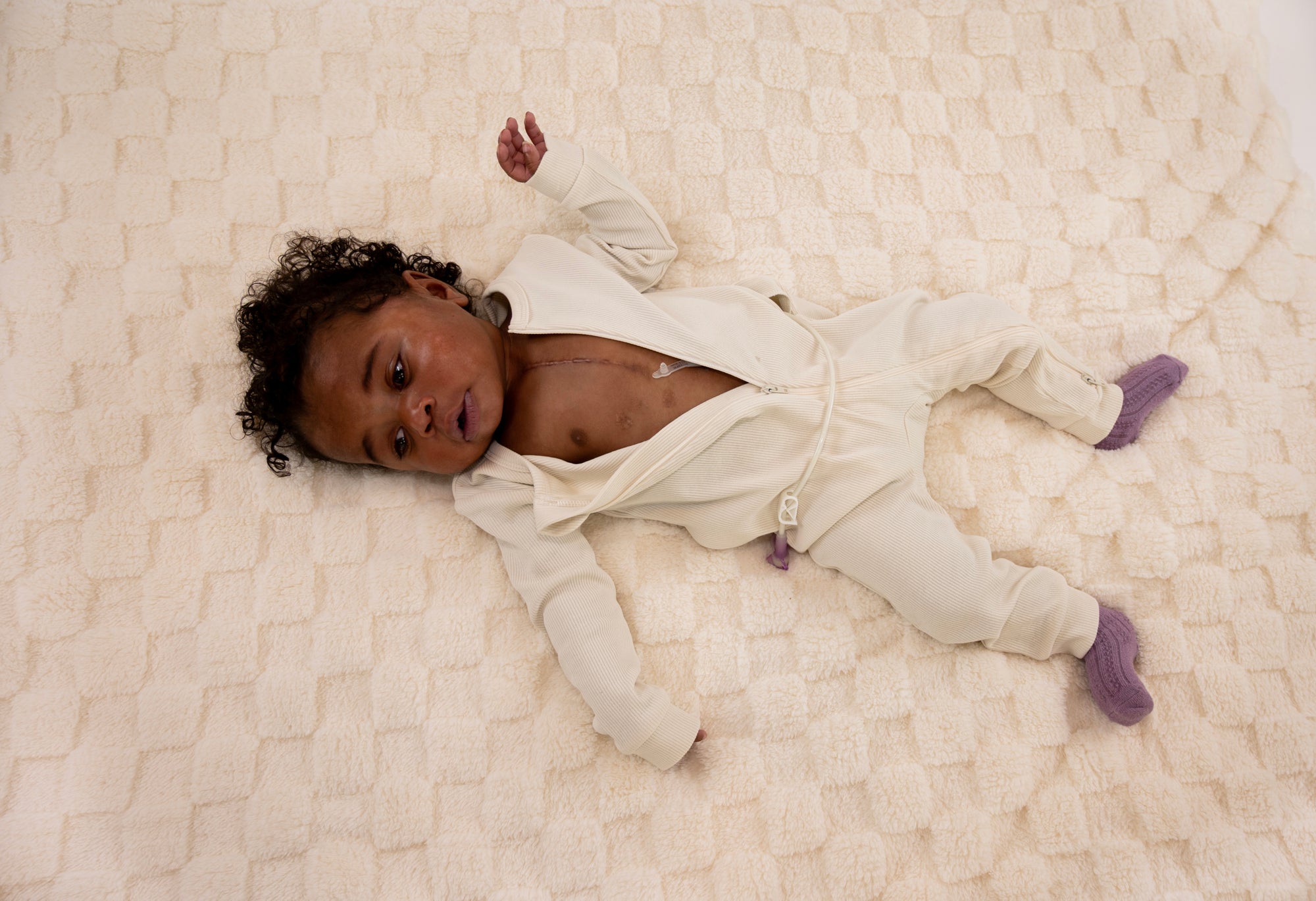 Closeup of open Vintage White Rib G-Tube Pajamas