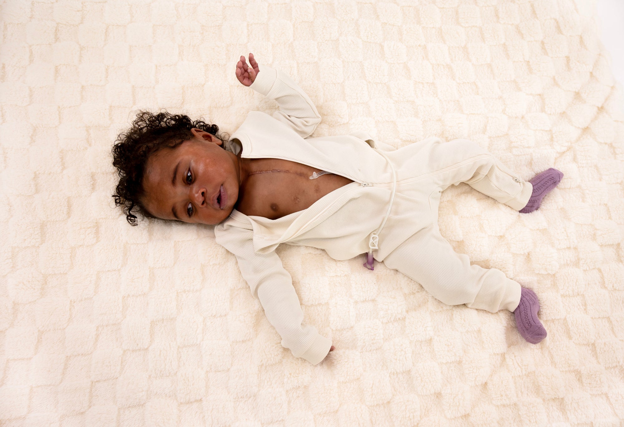 Closeup of open Vintage White Rib G-Tube Pajamas