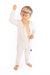 Child wearing open Vintage White Rib G-Tube Pajamas with g-tube