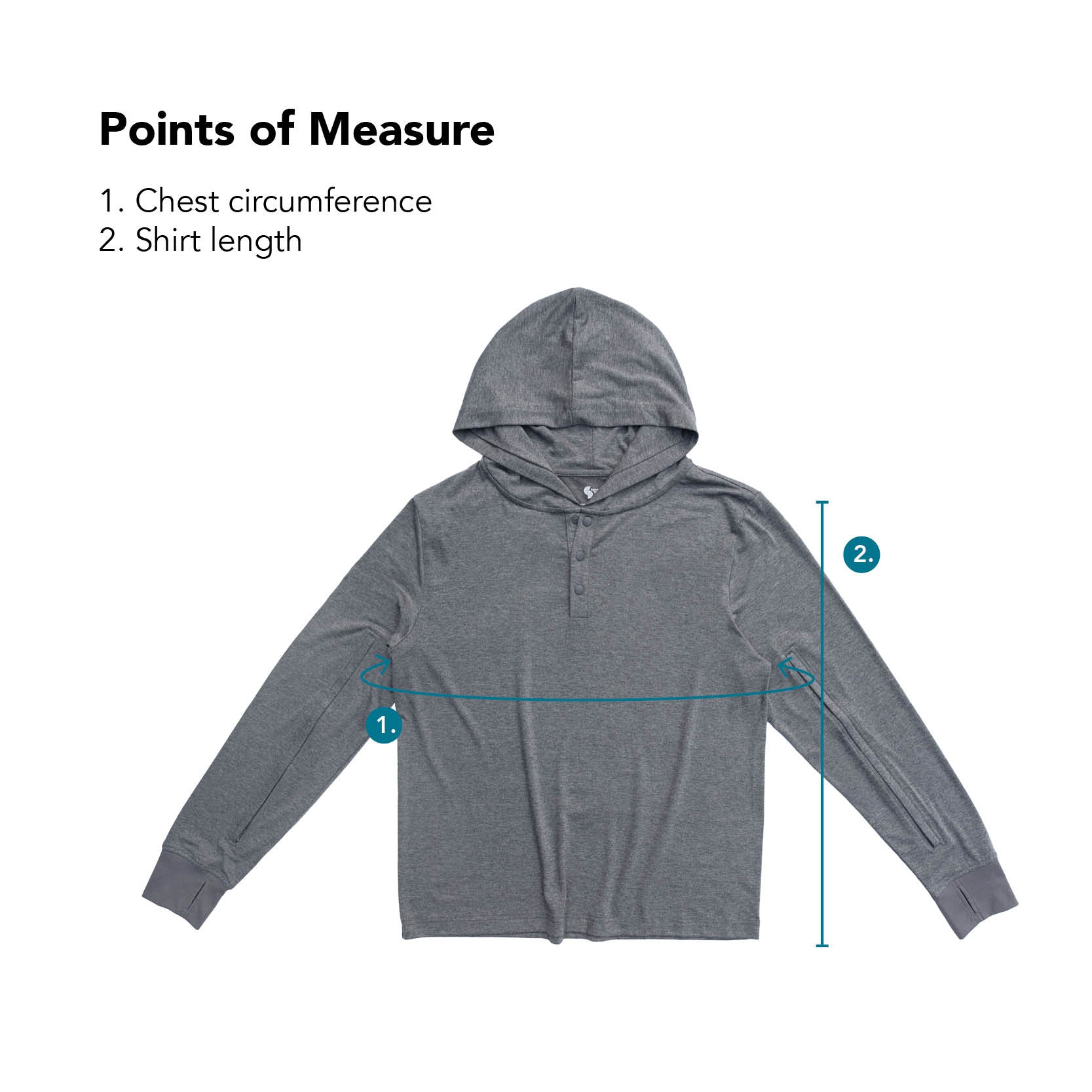 Points of measure describing chest circumference and shirt length