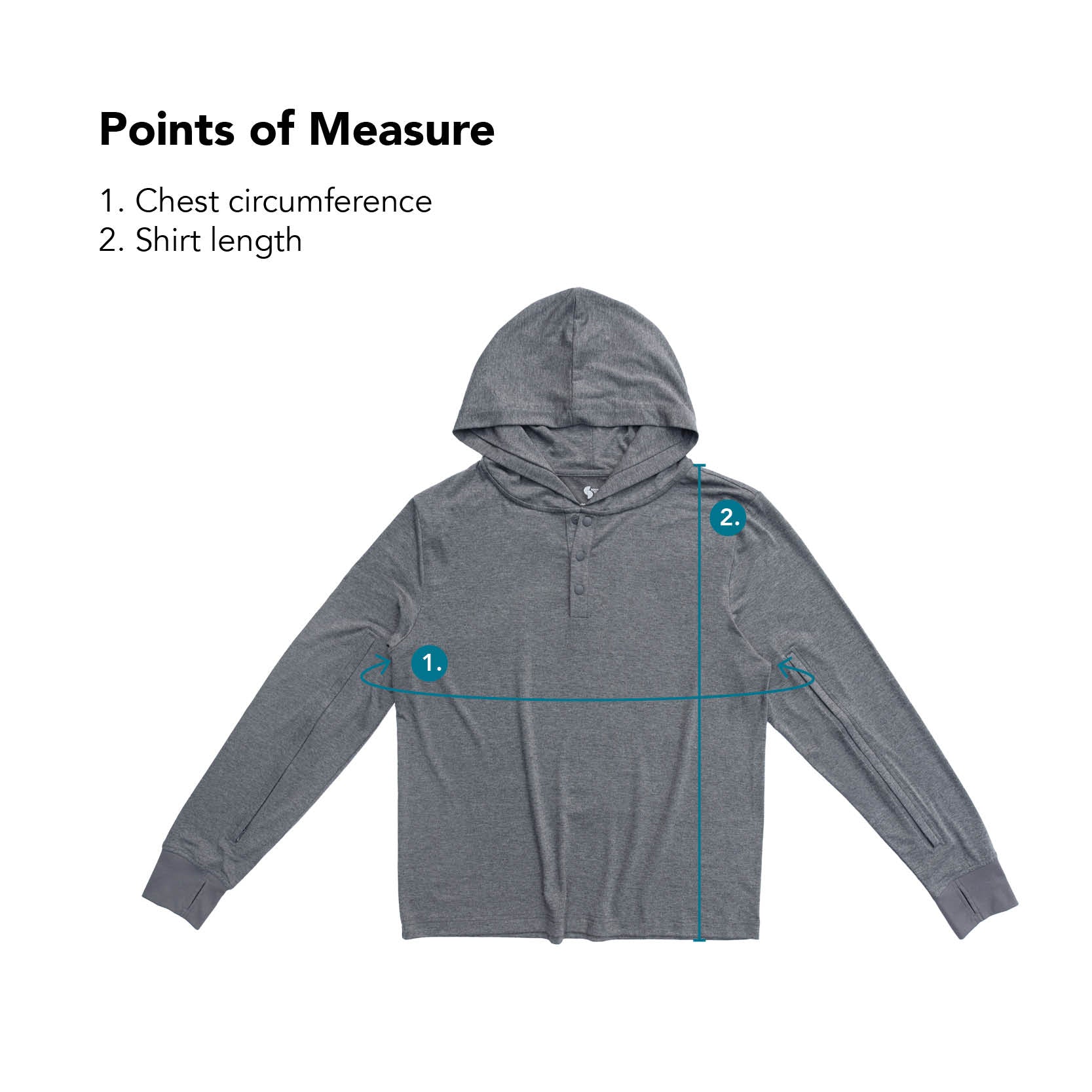 Points of measure describing chest circumference and shirt length
