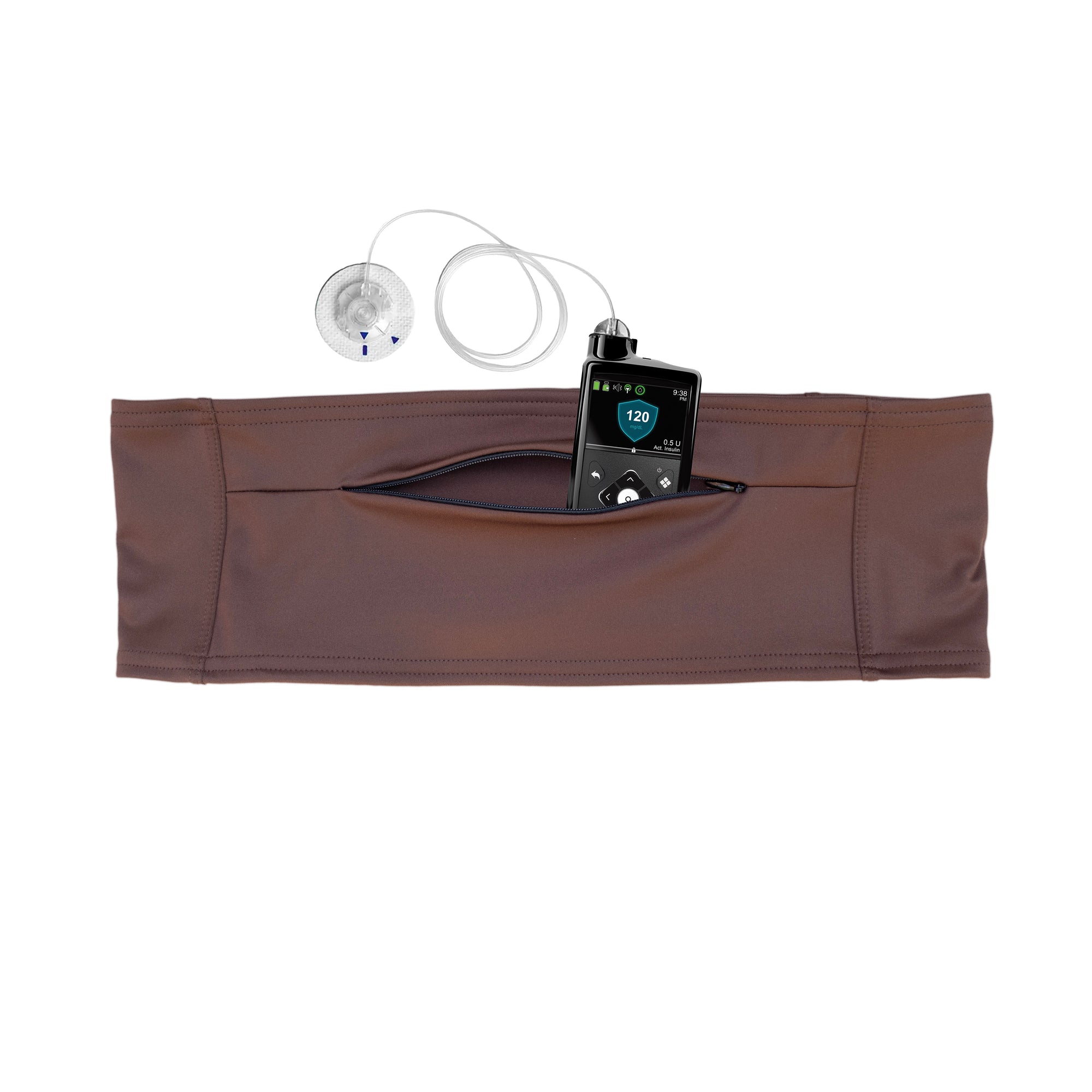 Brown Double Pocket Belt with insulin pump belt