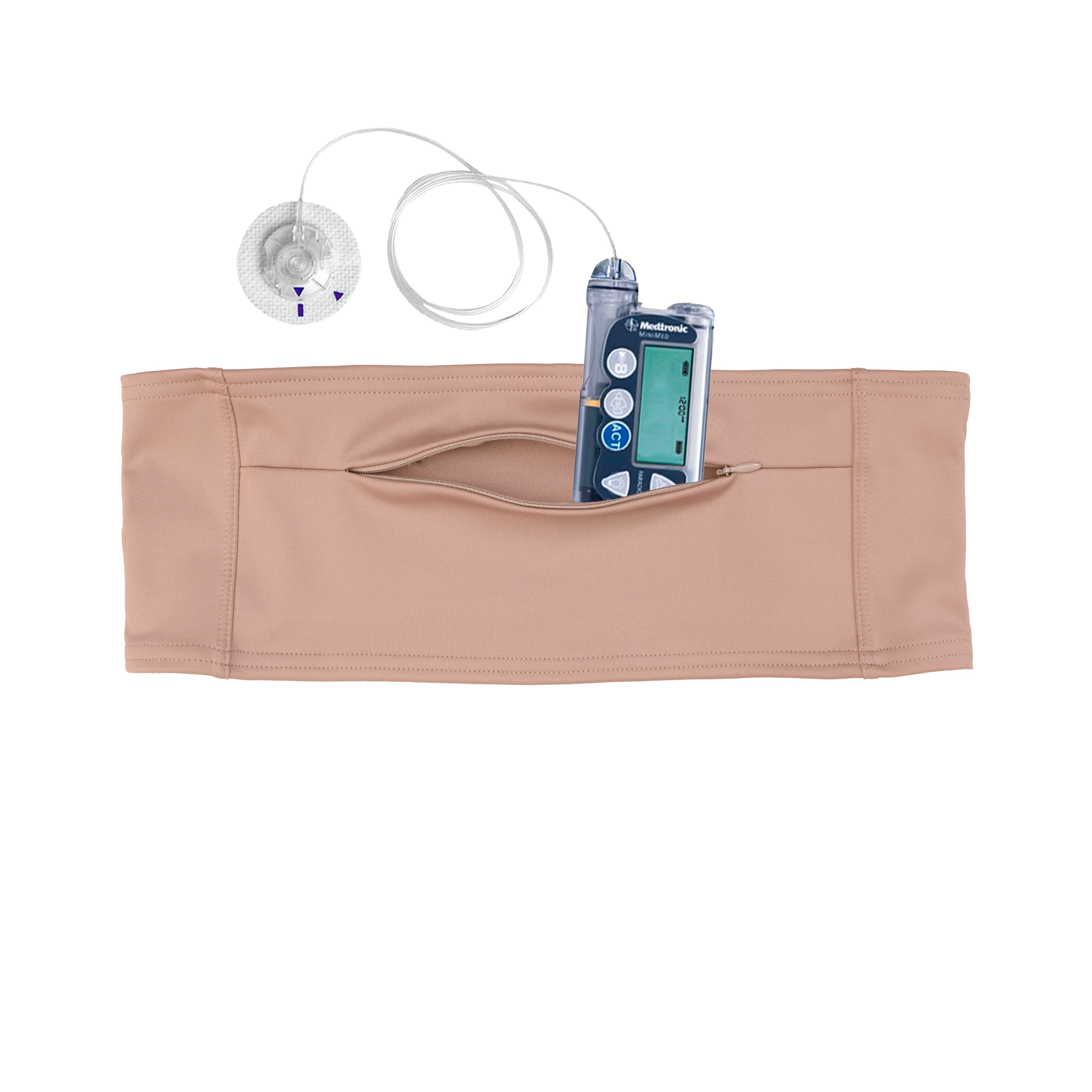 Tan Double Pocket Belt carries T1D Insulin Pump, Glucose Monitor, Smartphone, Accessories, Epipen, Medical Devices