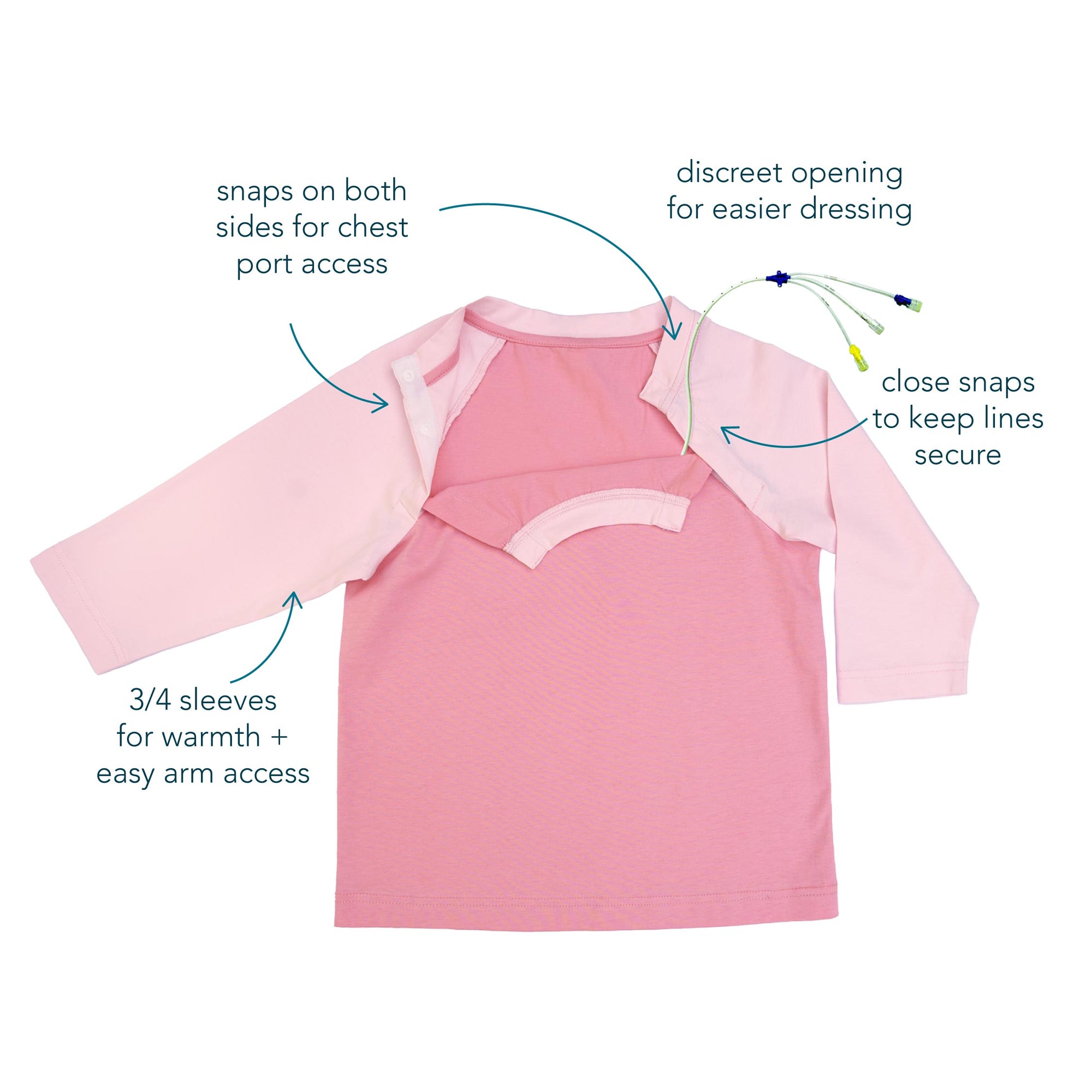 Kids Raglan Chemo Port Access Tee Shirt Features