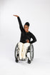 Woman in wheelchair wearing Snap Access Long-Sleeve Tee Shirt
