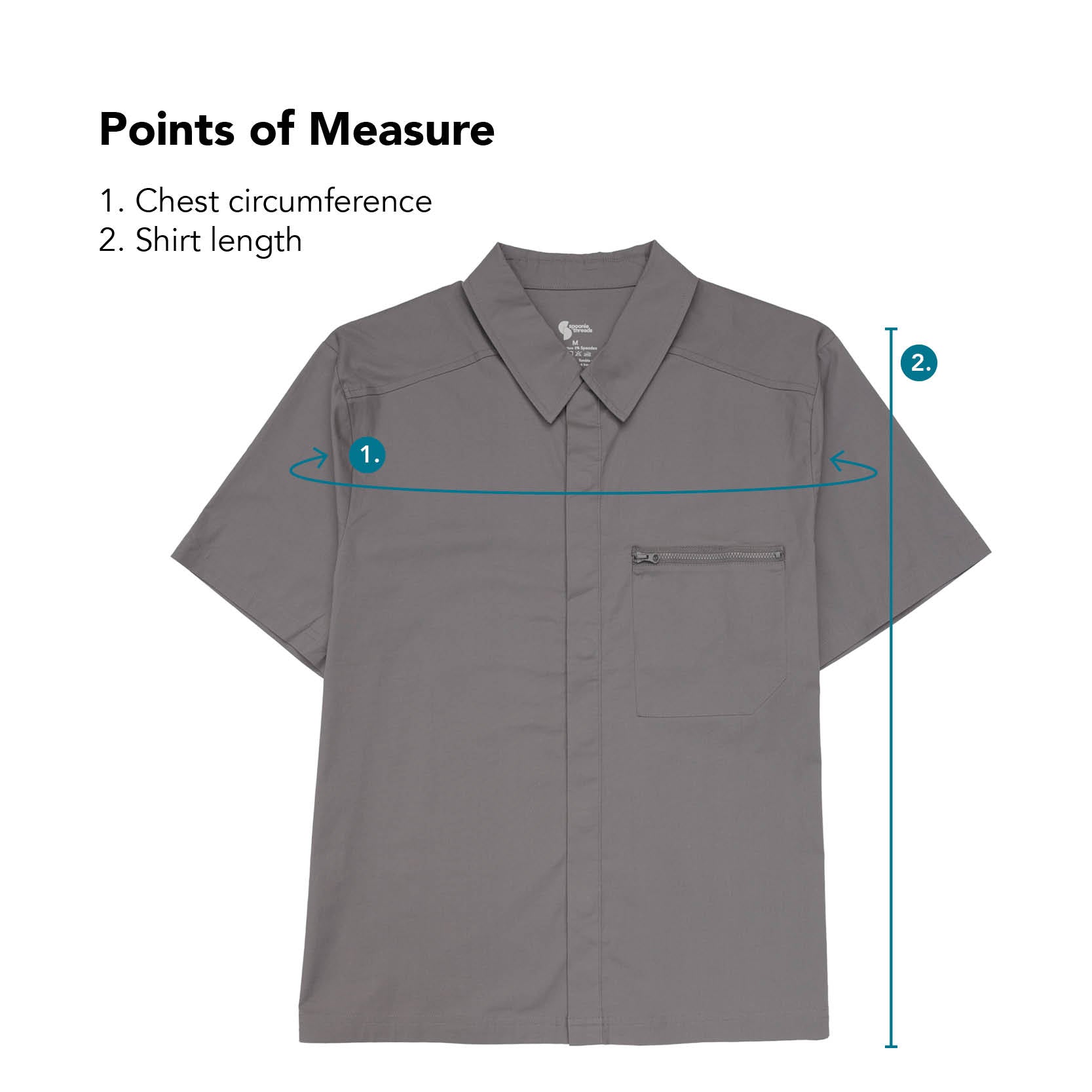 Points of measure describing chest circumference and shirt length