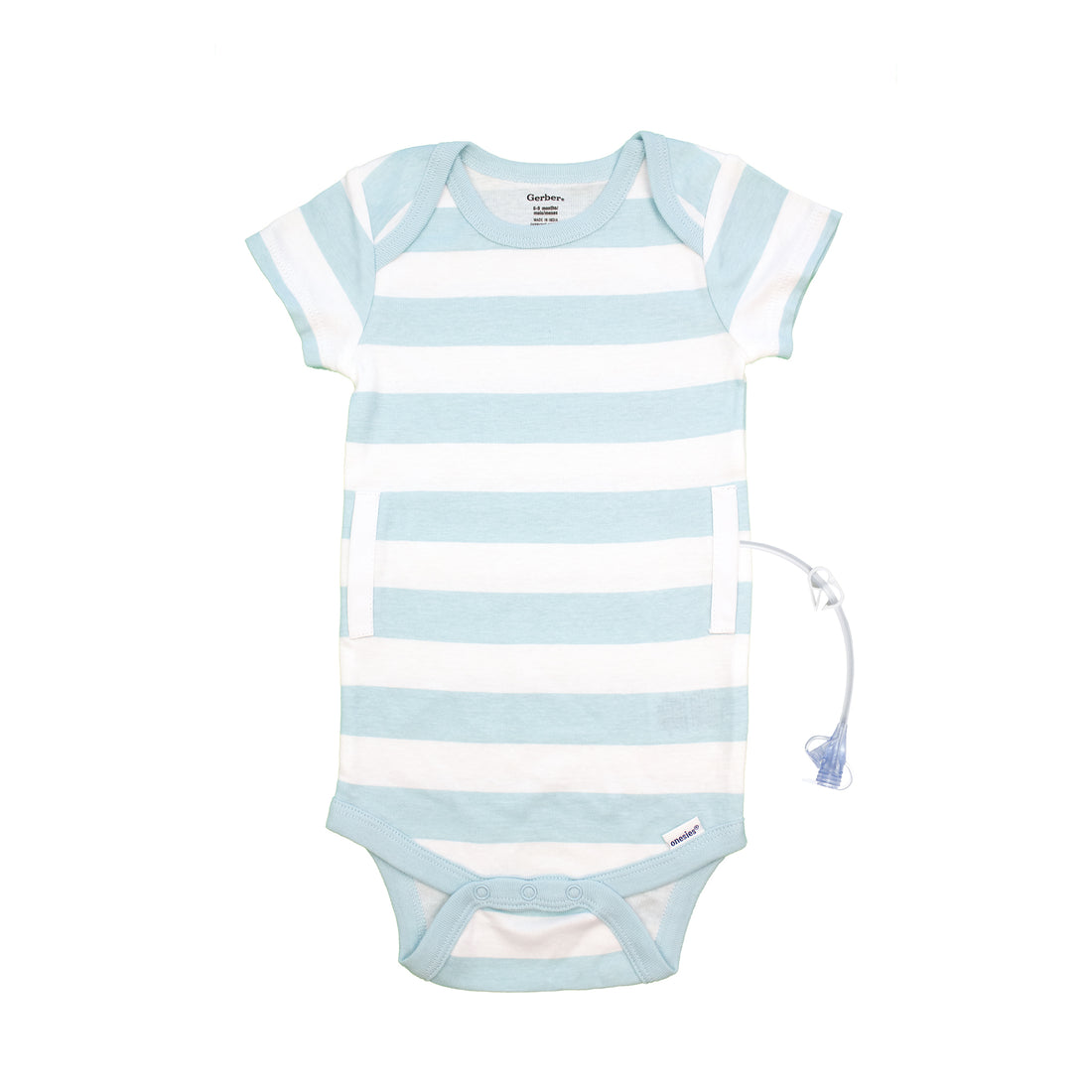 White/Blue Stripe G-Tube Short Sleeve Baby Onesie
