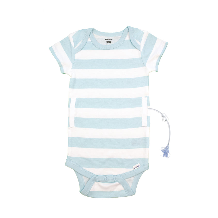 White/Blue Stripe G-Tube Short Sleeve Baby Onesie