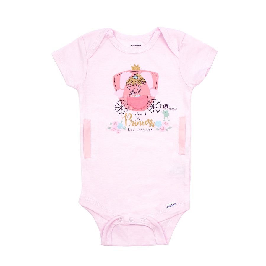 Pink Princess Carriage G-Tube Short Sleeve Baby Onesie