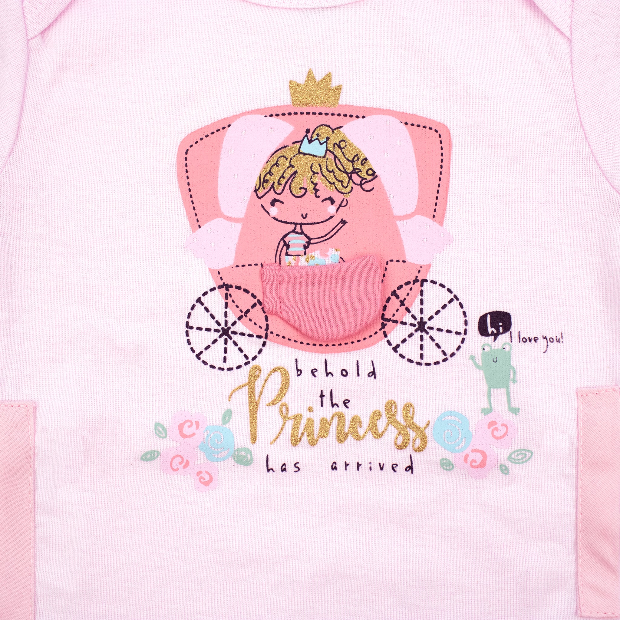 Pink Princess Carriage G-Tube Short Sleeve Baby Onesie FINAL CLEARANCE