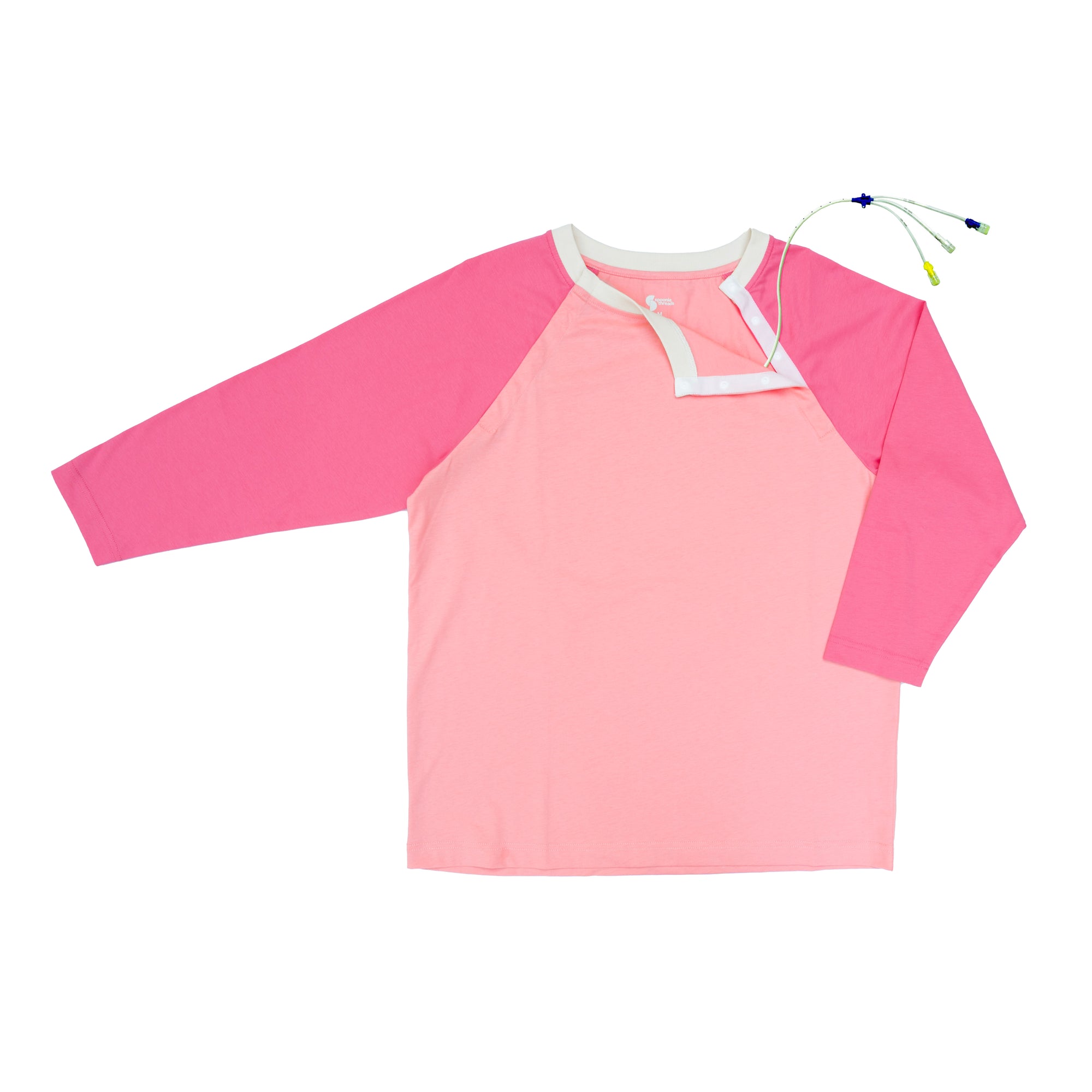 Sunset Colorblock Raglan Chemo Port Access Tee Shirt with medical device