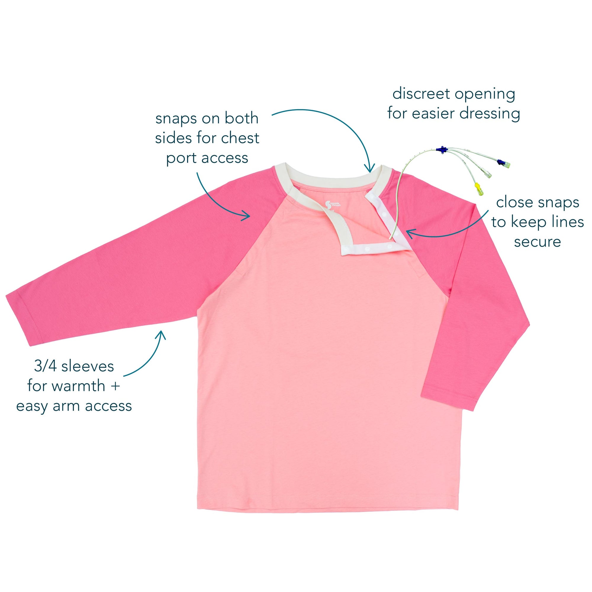 Raglan Chemo Port Access Tee Shirt Features