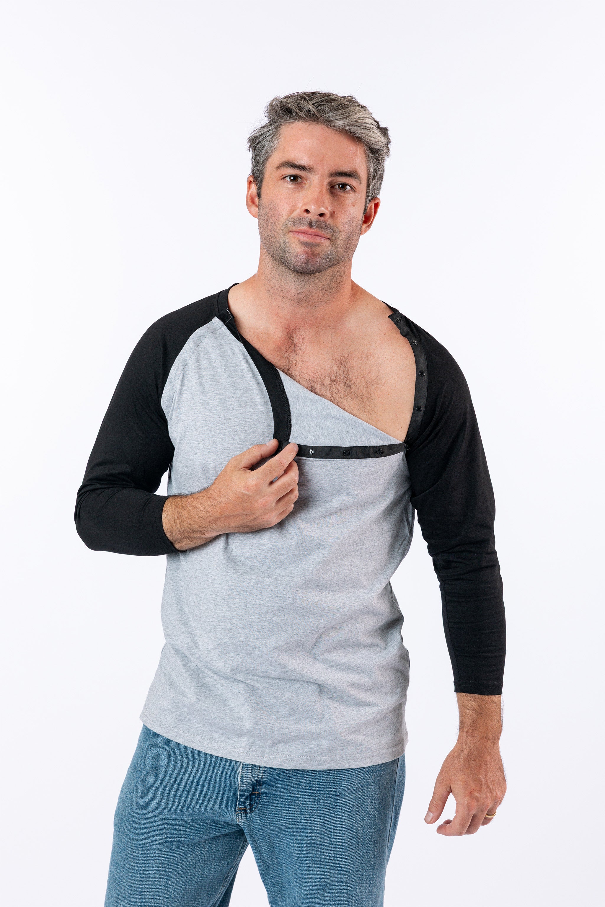 Black Adult Chest Access Snap Tee