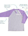 Purple Raglan Access tee with features highlighted