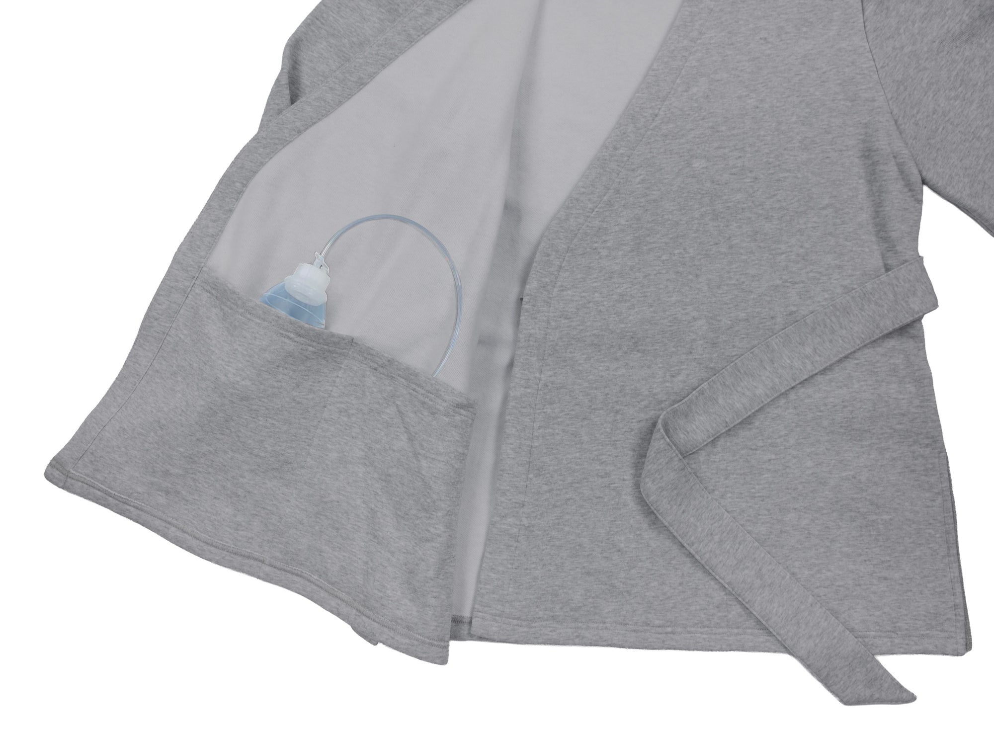 Wrap blouse with drainage bulb in pocket Closeup