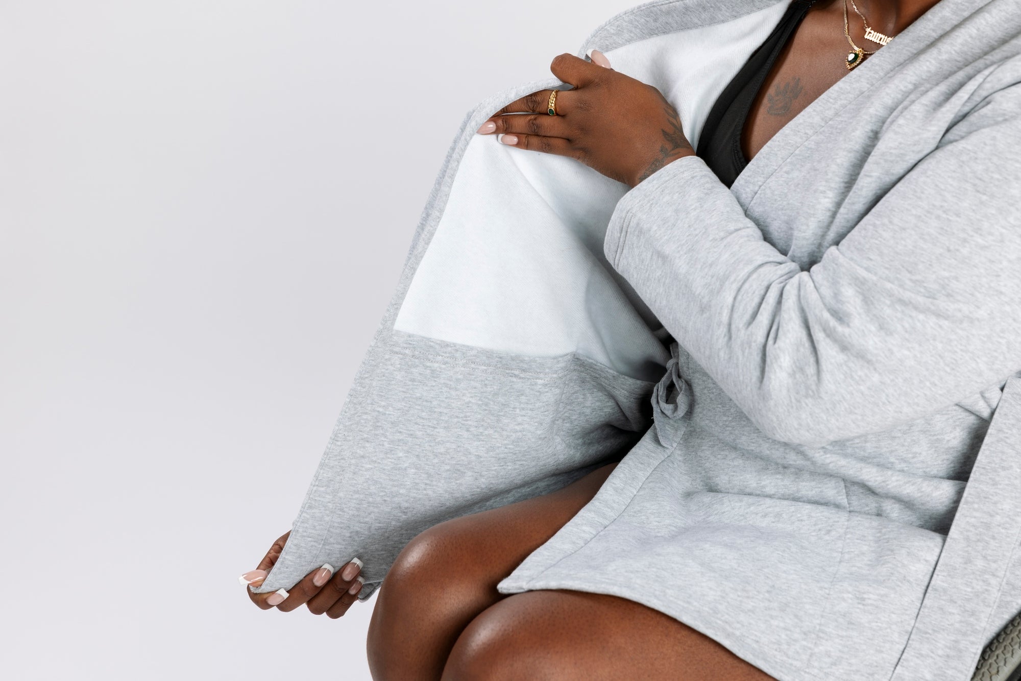 Gray Adult Chest Access Fleece Wrap Top