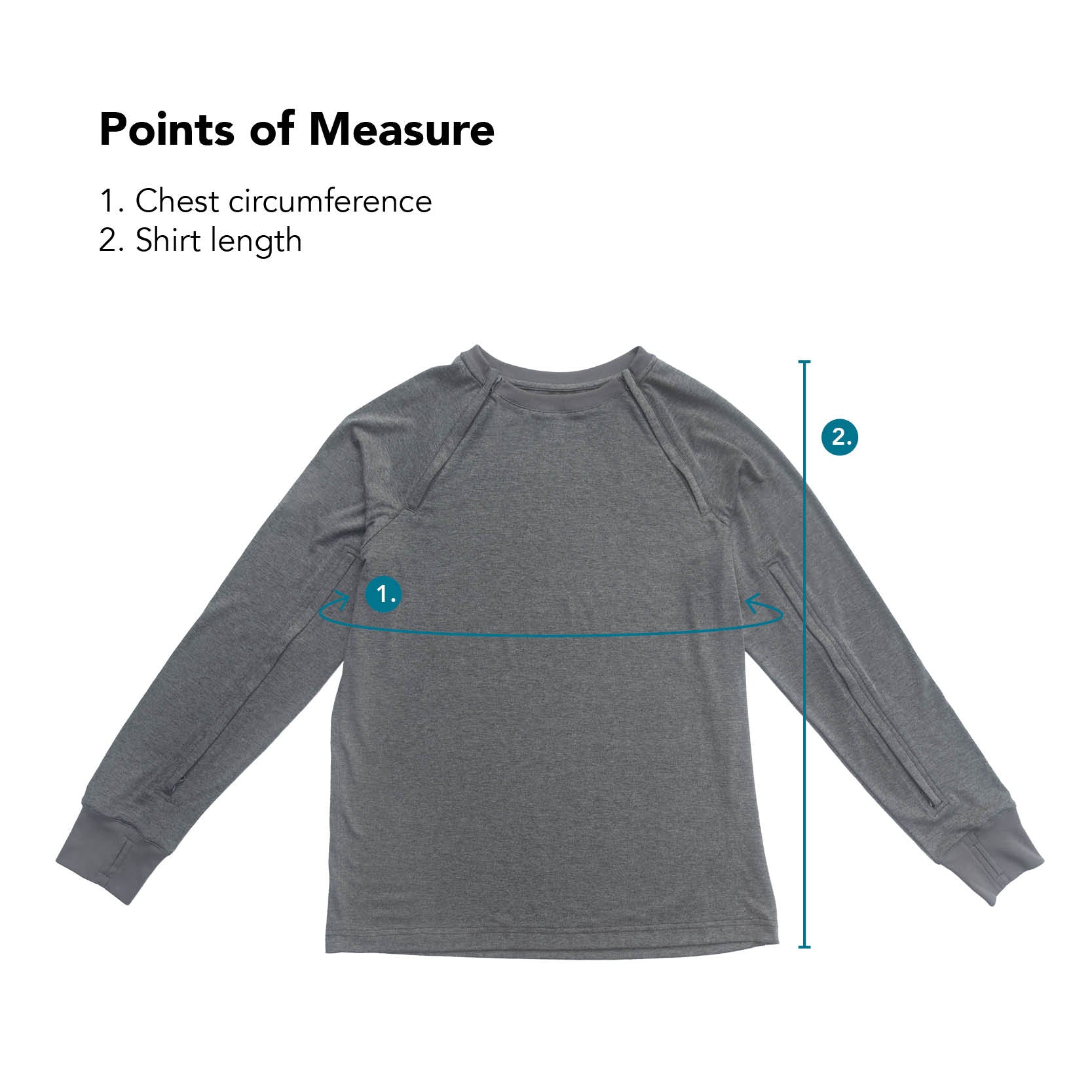 Points of measure describing chest circumference and shirt length