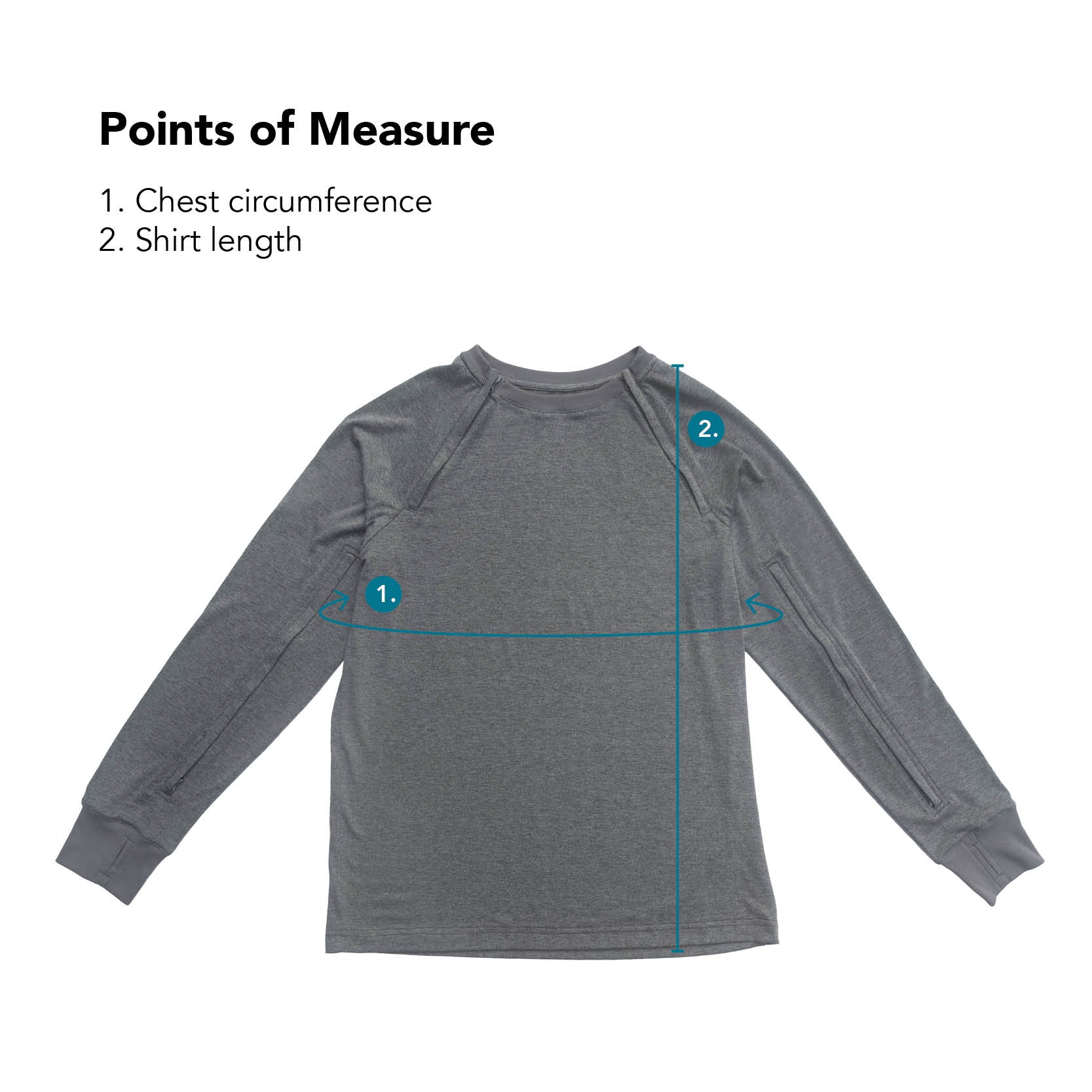 Points of measure describing chest circumference and shirt length