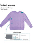 Adult Sleeve Zip Access Crew Sweatshirt with measurement points labeled