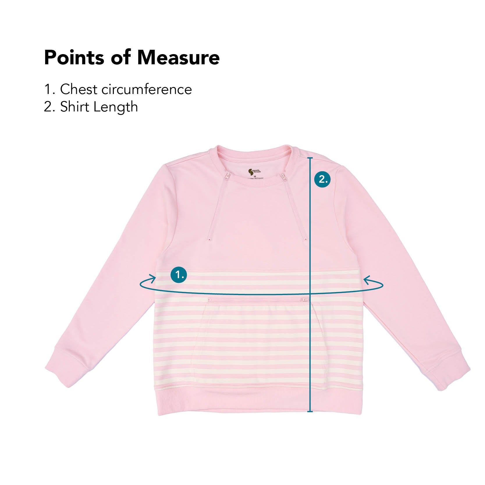 Measurement points for Adult Stripe Zip Access Sweatshirt