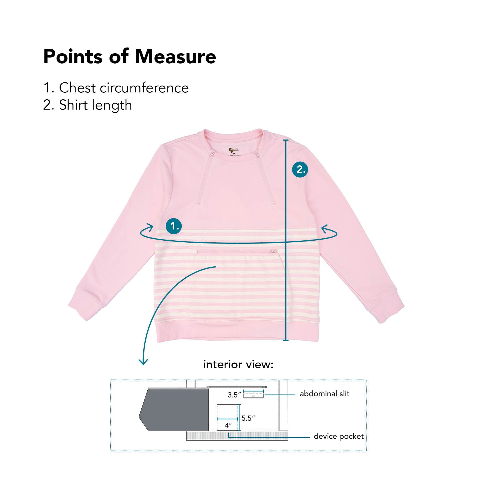 Measurement points for Adult Stripe Zip Access Sweatshirt