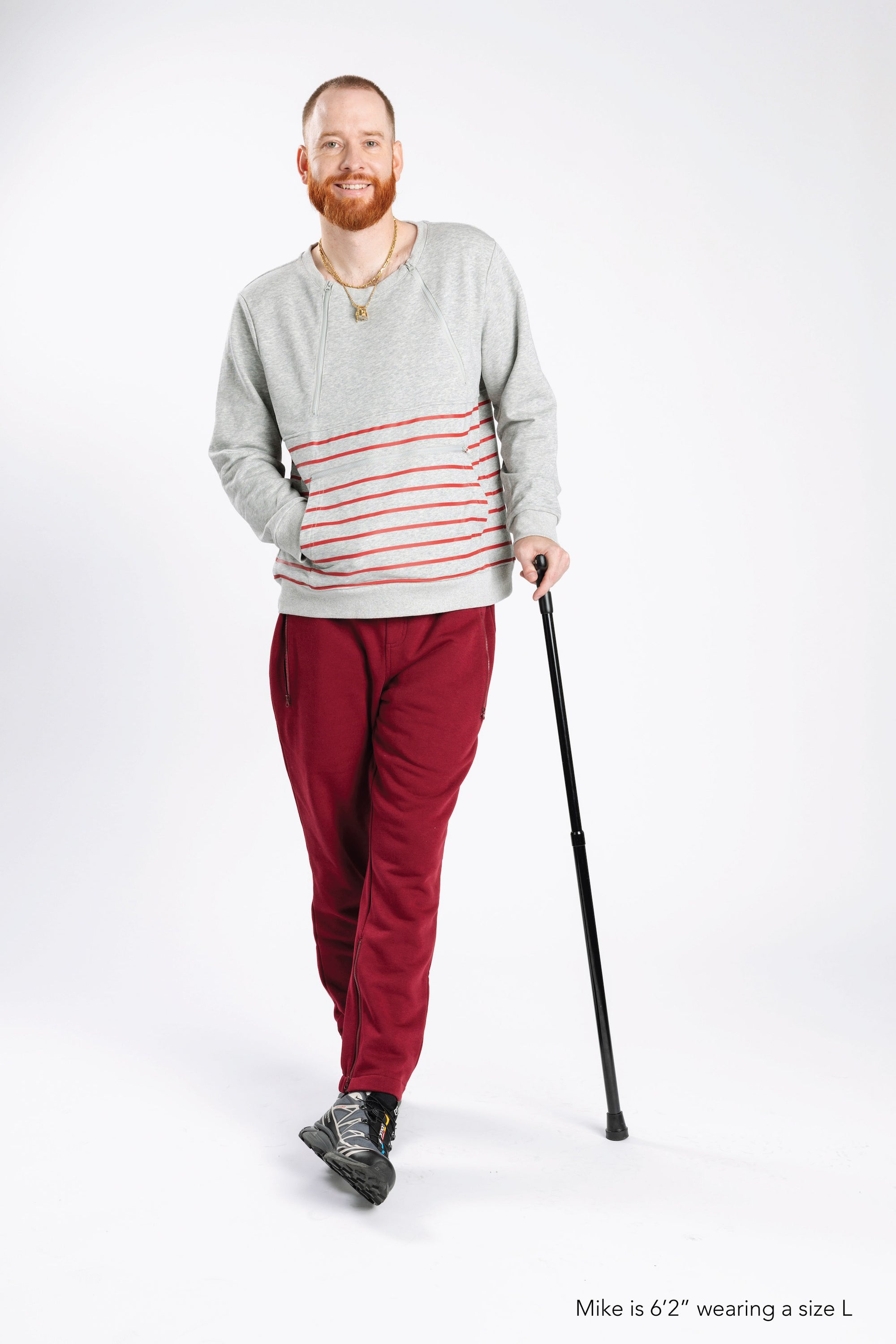 Heather Gray/Crimson Adult Stripe Zip Access Sweatshirt