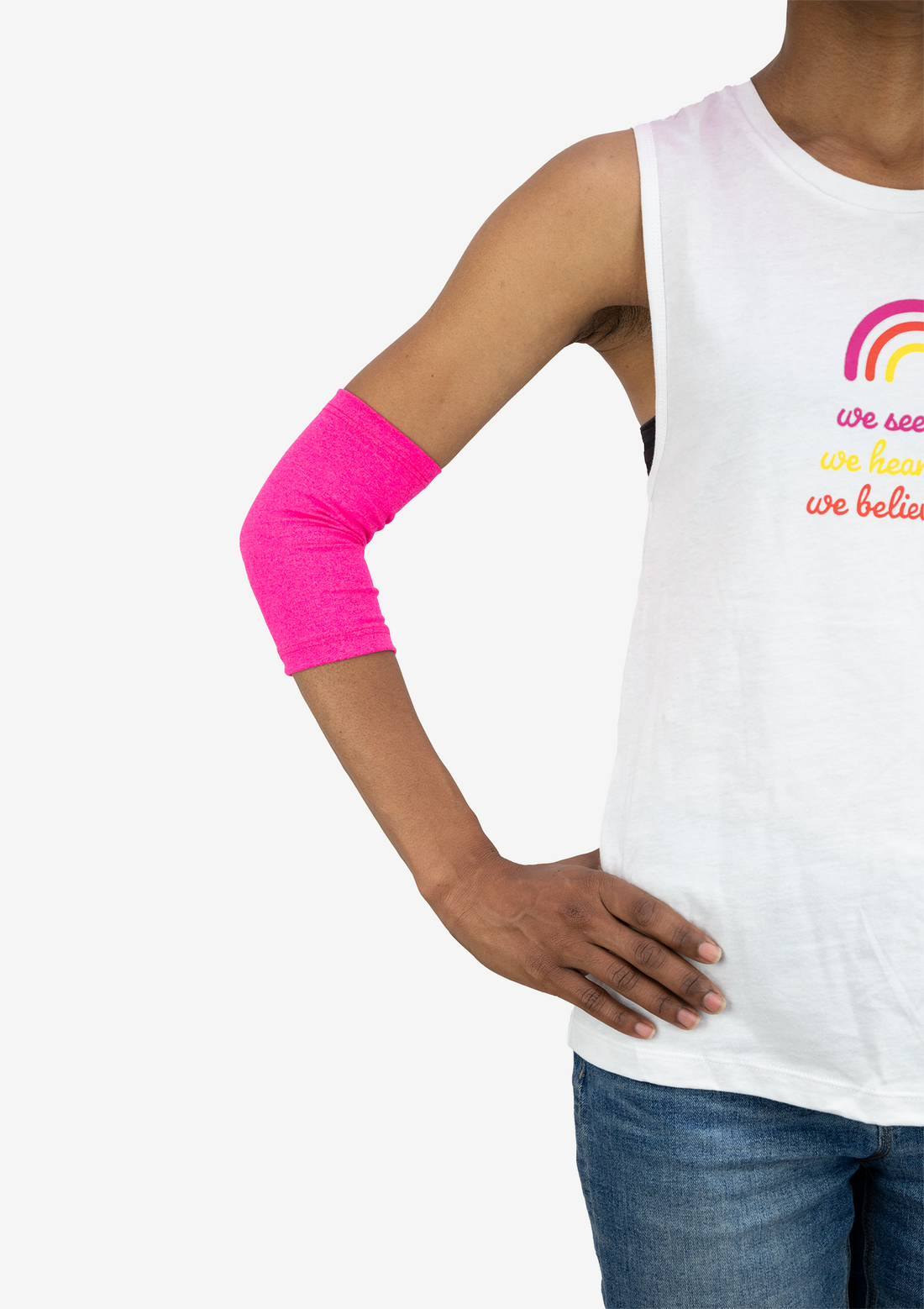Neon pink Support Sleeve shown on model
