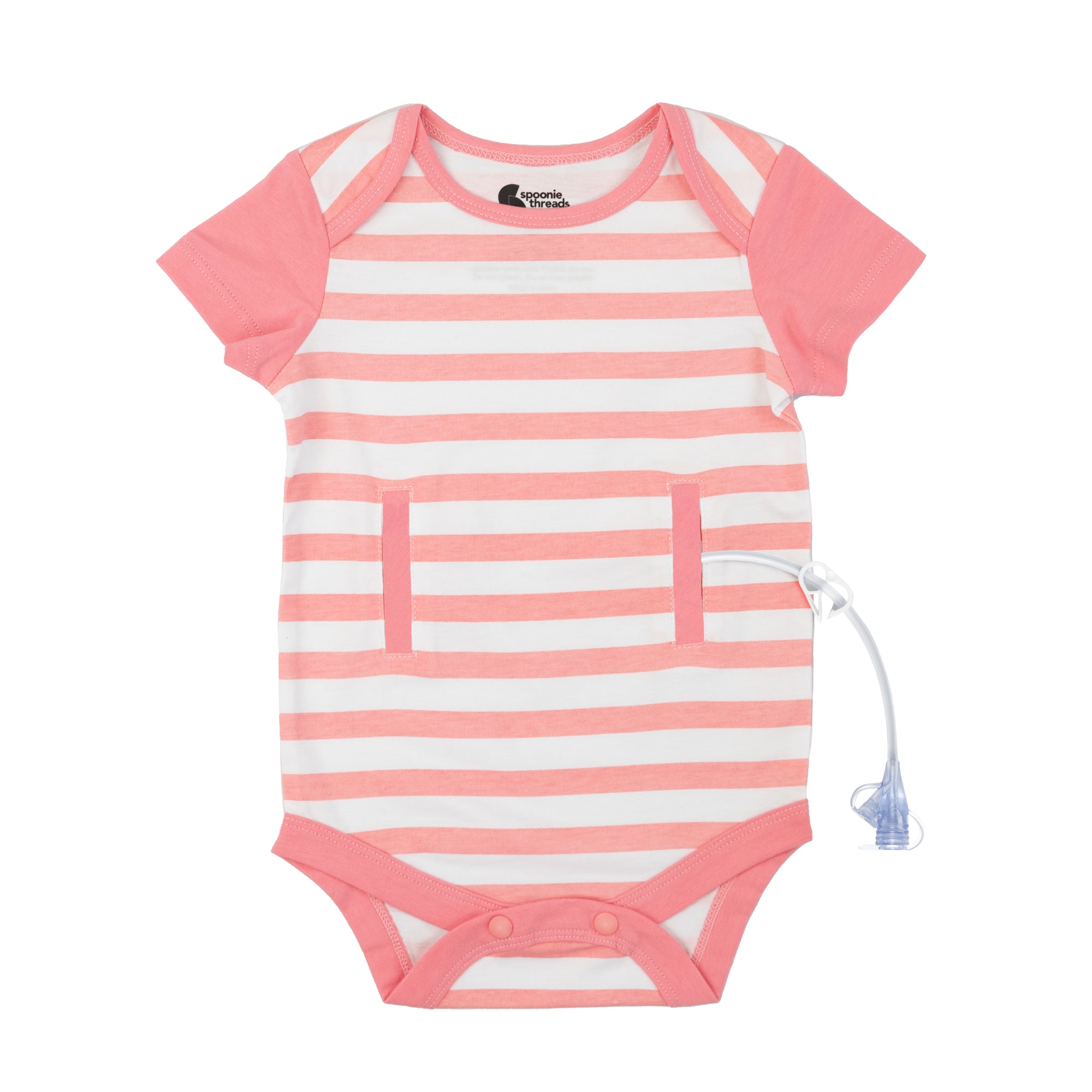 Salmon short sleeve g tube bodysuit with tubing