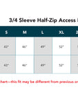 3/4 Sleeve Half-Zip Access Hoodie Size Chart