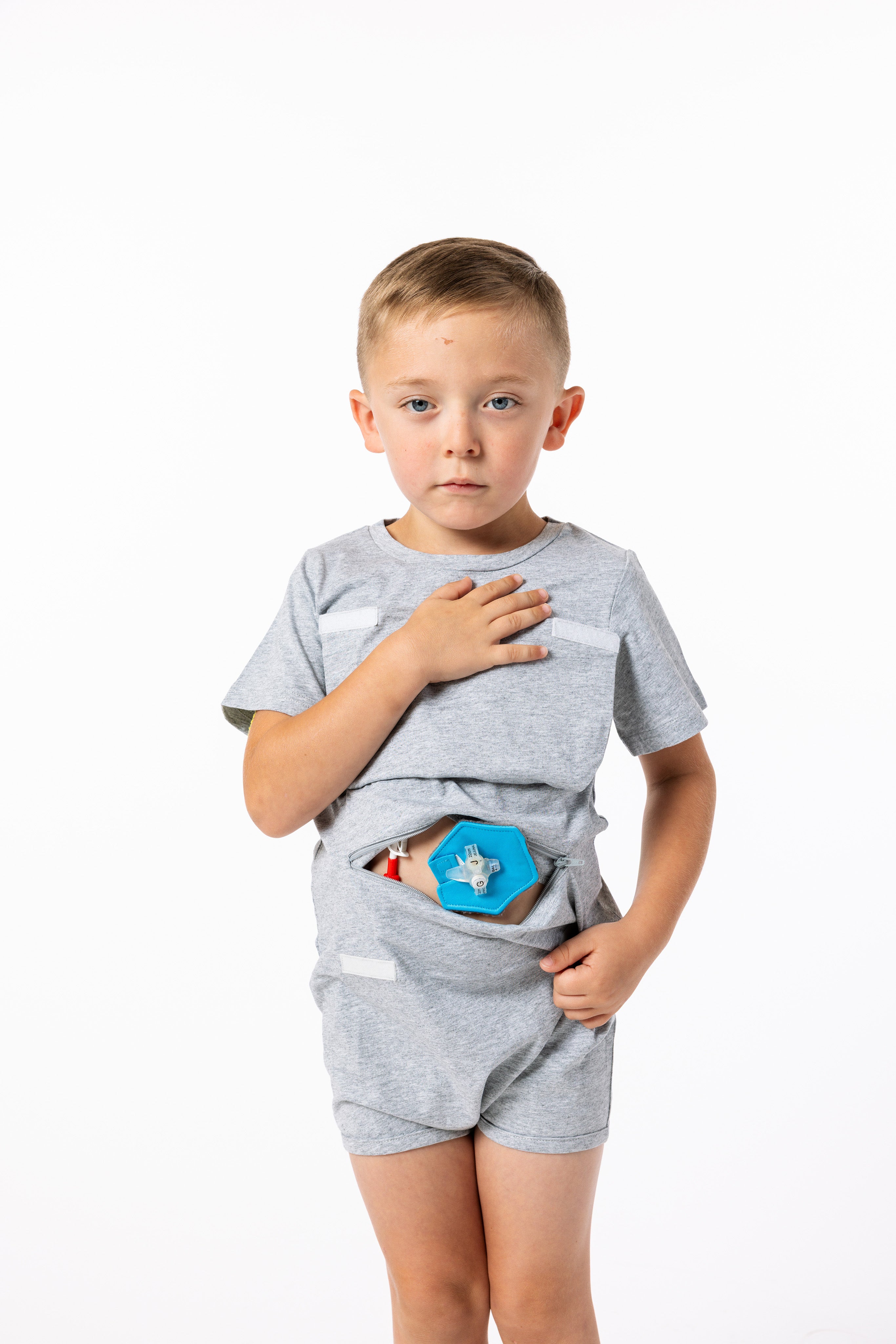 Heather Gray Kids Tummy Access Bodysuit, G-Tube, Catheter, Ostomy