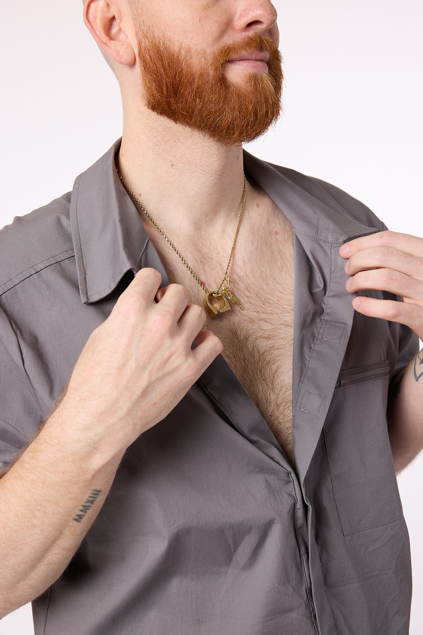 Man wearing Magnetic Dress shirt in Mineral 