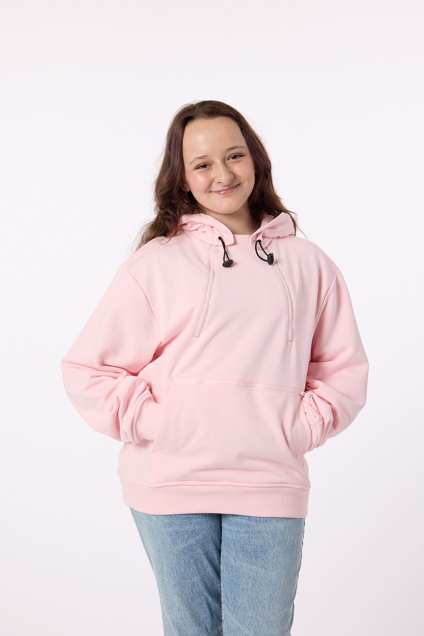 Girl wearing pink Zipper Access Hoodie