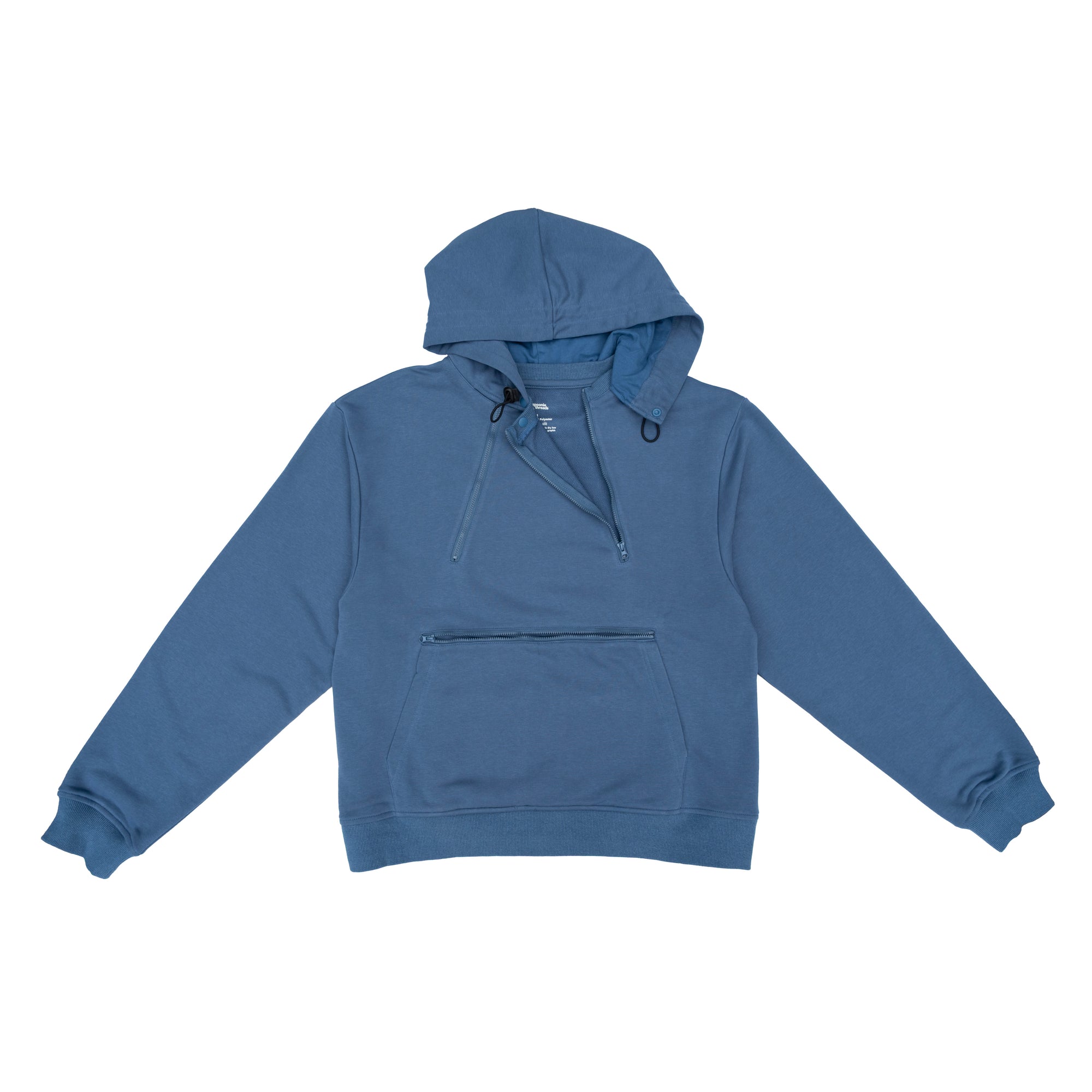 Denim Zipper Access Hoodie with open zippers