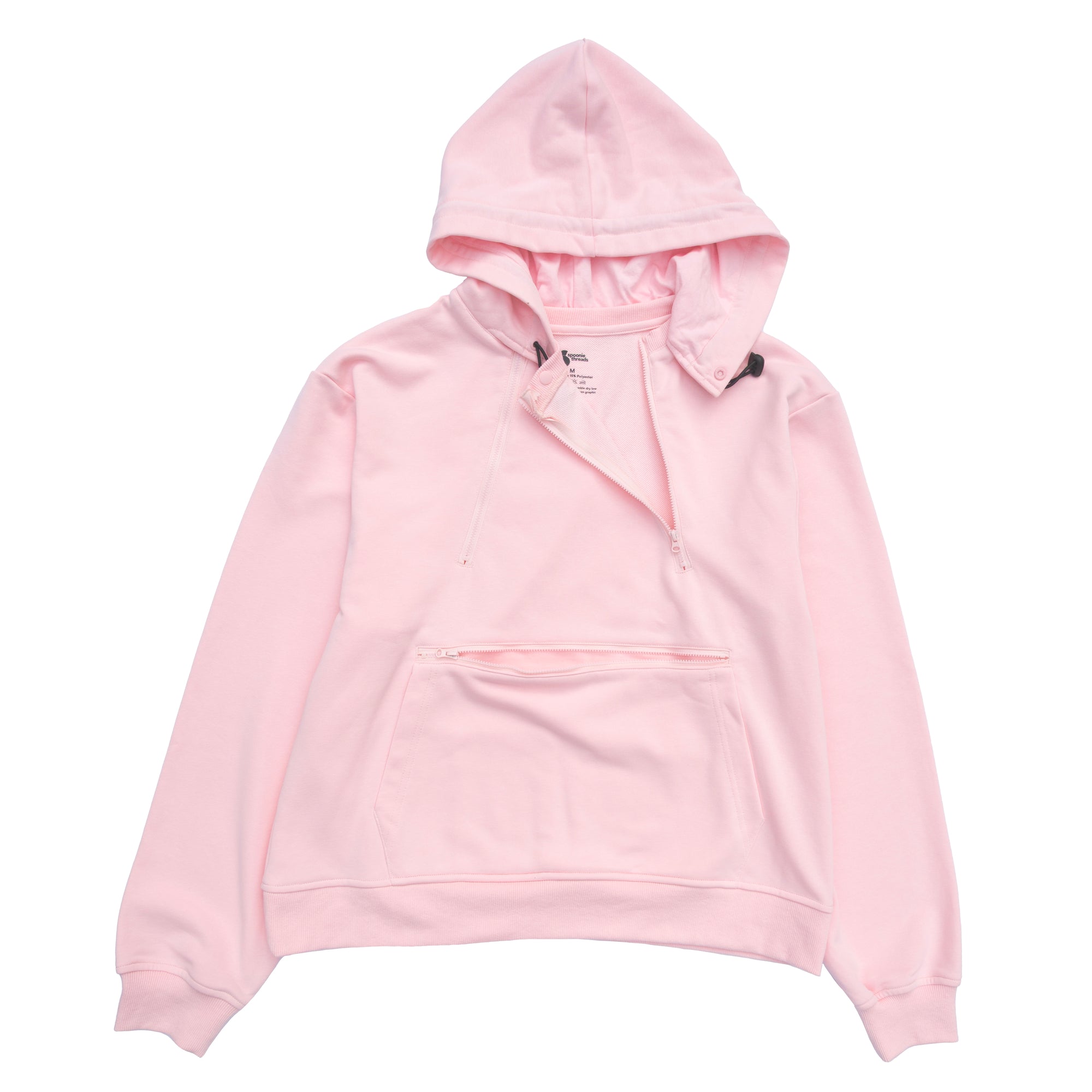 Pink Access Hoodie with open zippers