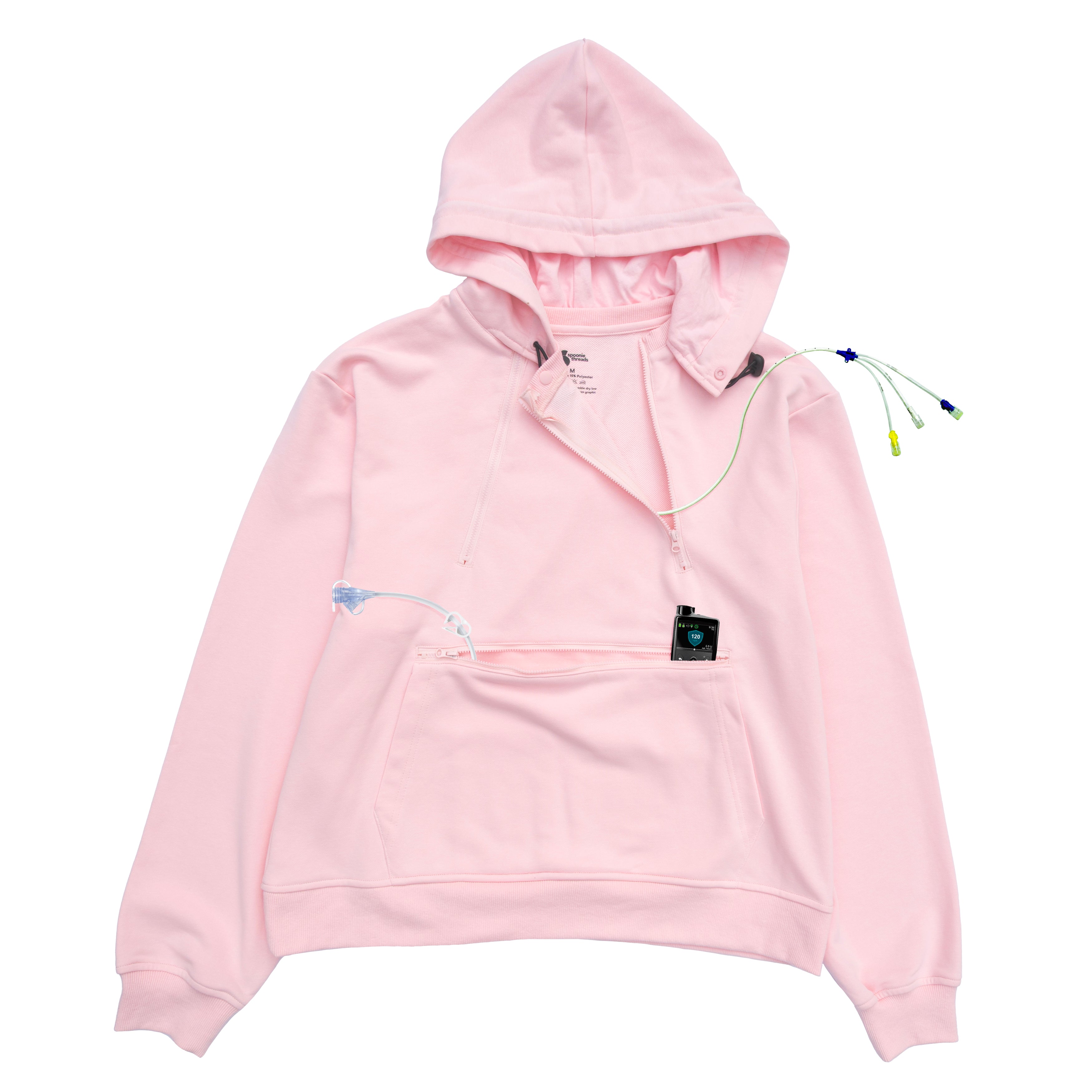 Pale Pink Adult Chest & Abdomen Zipper Access Hoodie