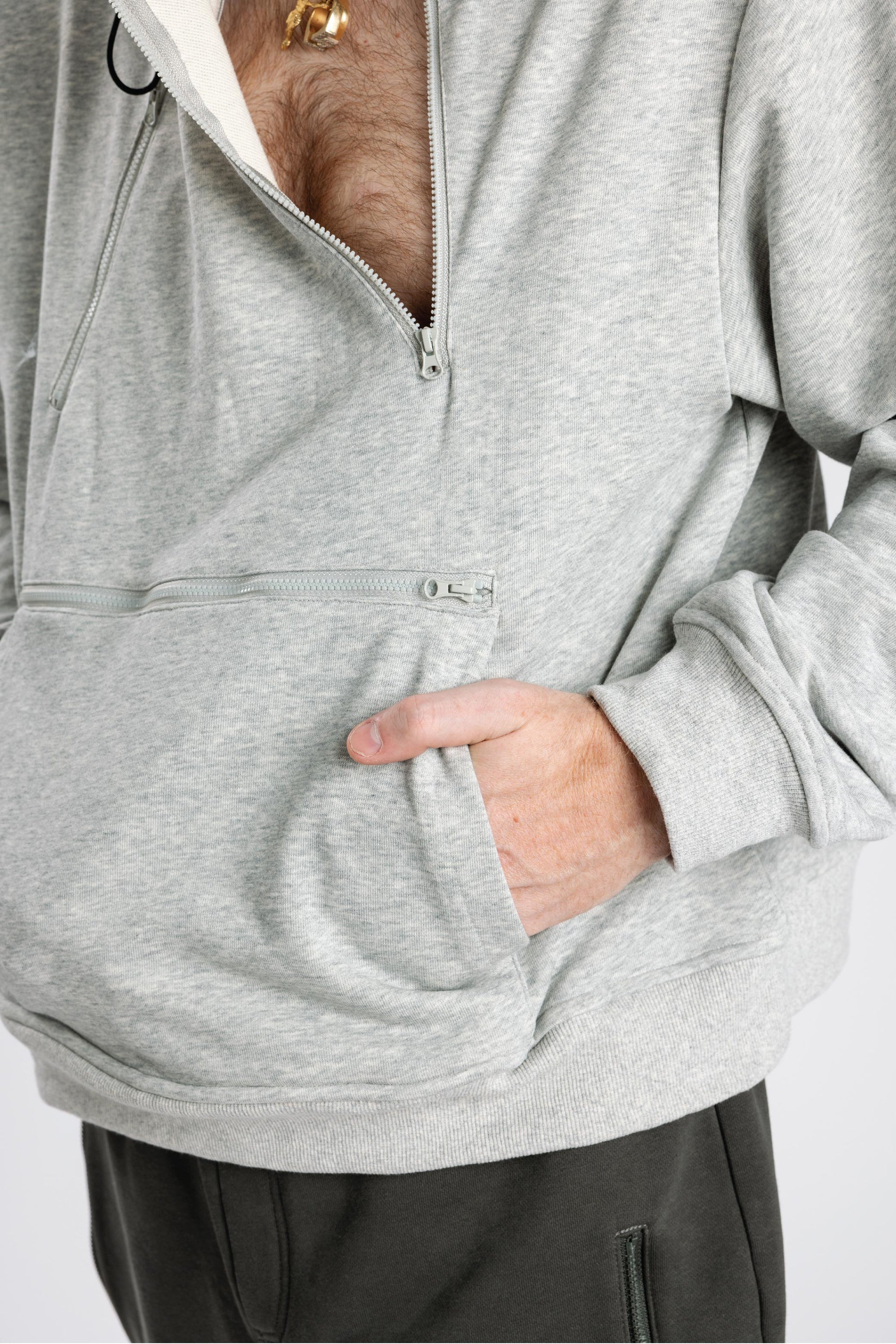 Gray Adult Chest &amp; Abdomen Zipper Access Hoodie