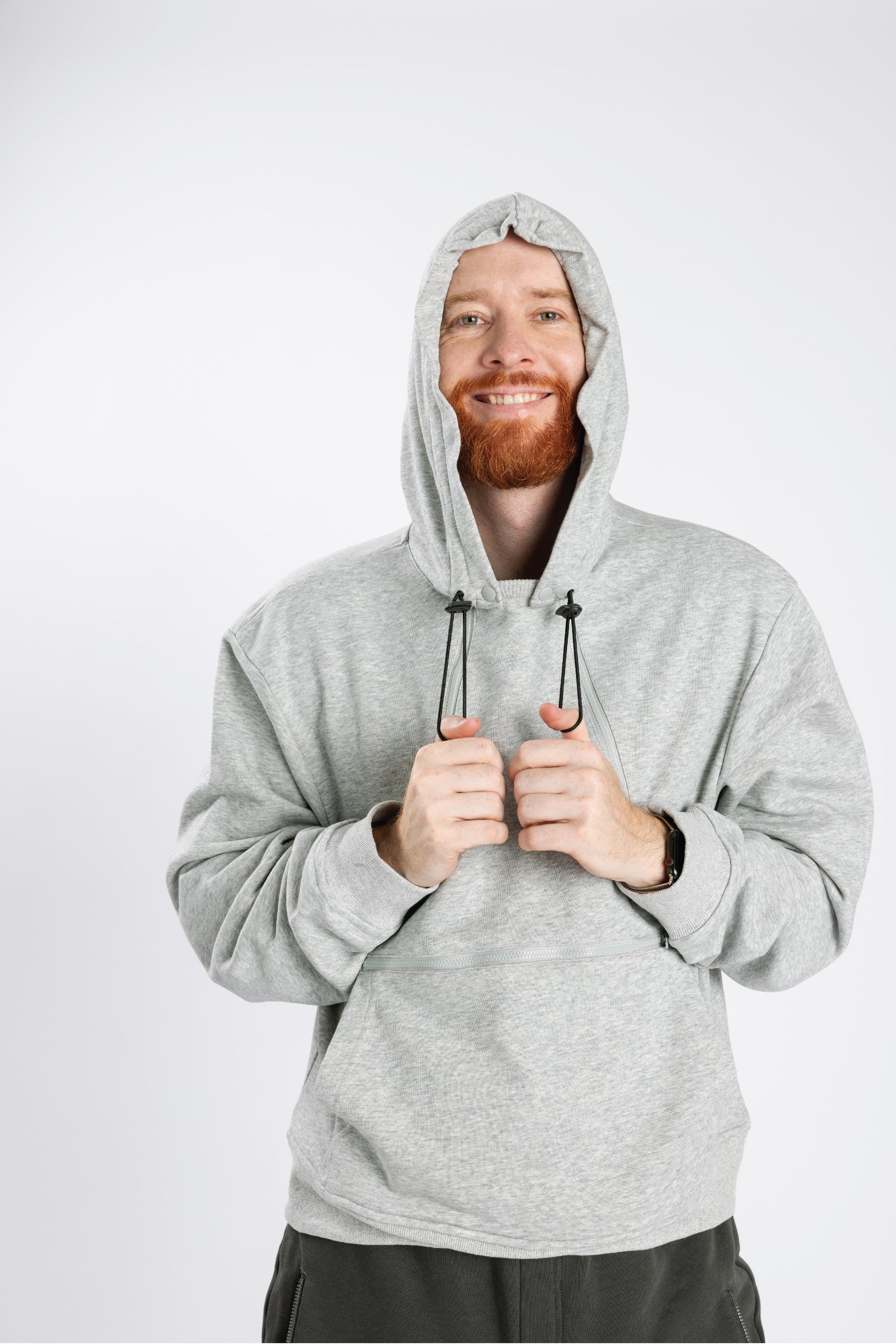 Adult Chest & Abdomen Zipper Access Hoodie with hood up